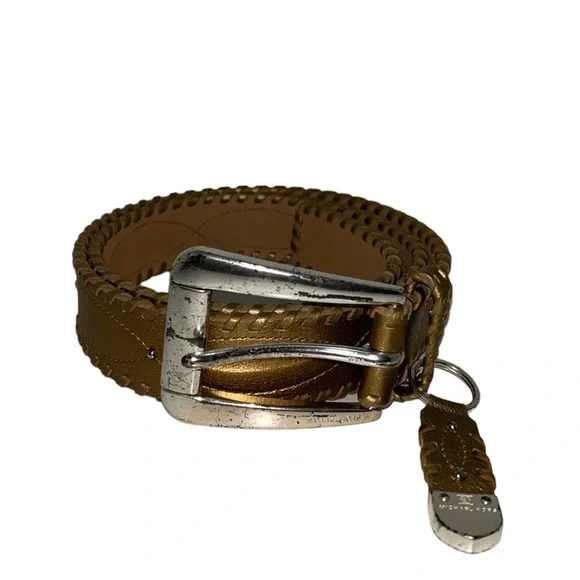 Michael Kors Gold Genuine Leather Silver Buckle belt Studded with key ring - Picture 1 of 12